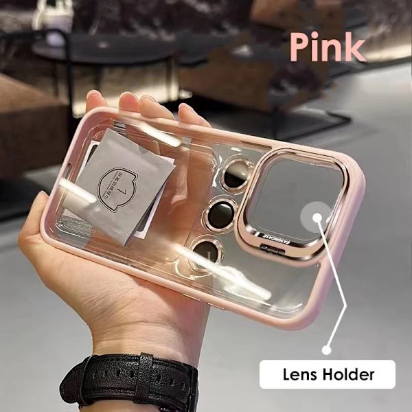 Linsskyddsring i metall Ställ Telefonfodral För IPhone 15 12 13 14Pro Max 11 Kameraglasskydd Transparent Stötsäkert Skal Pink for iphone13 Pro(6.1")
