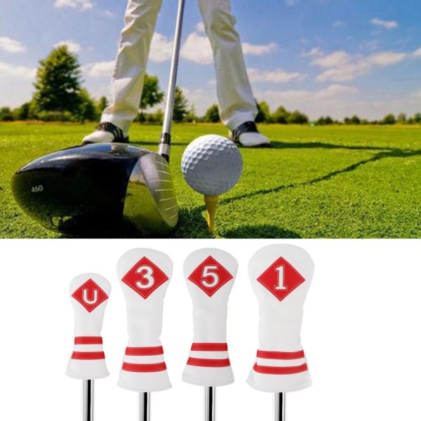 4st Universal Golf Träskydd Golfklubbhuvudöverdrag PU Woods Trä Vit Röda Siffror