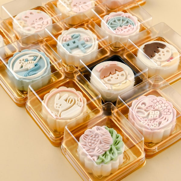 50 stk. 100g mooncake æske firkantet multifunktionel plastik æggeblomme kageæske til festival (FMY) Black
