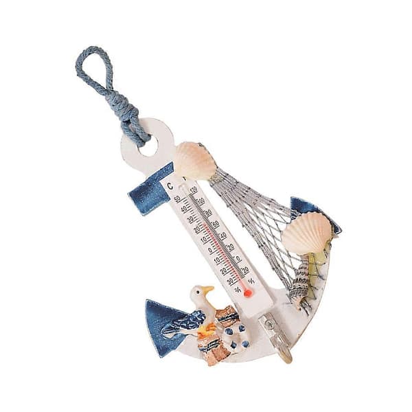 Väggdekor med strandtema, ankarformad termometer, nautisk dekor, utomhusdekoration 2 st Multi 12.00X9.60X3.00CM