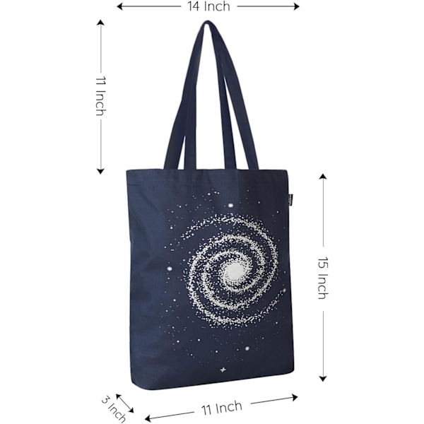 EcoRight 100% Økologisk Canvas Tote Bag med Lynlås, Miljøvenlige Små Tote Bags til Kvinder til Rejser, Strand & Shopping The Milkyway
