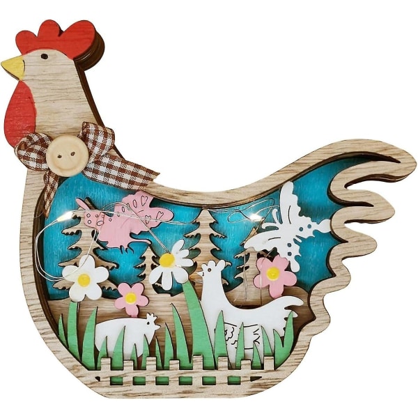 Påsk Trädekor - Trä Påsk Kycklingbordsdekor | Batteridriven Spring Flowers Chick Cutout