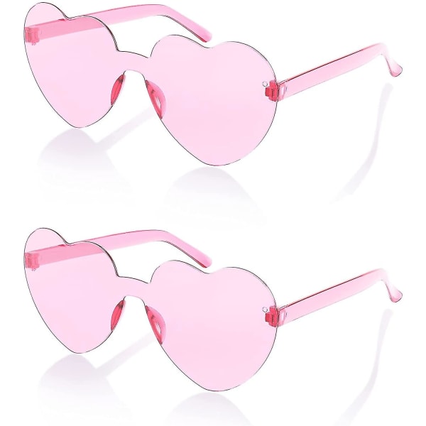 2-pack båglösa hjärtformade solglasögon kvinnor One Piece Transparenta trendiga kärleksglasögon Pink- Pink