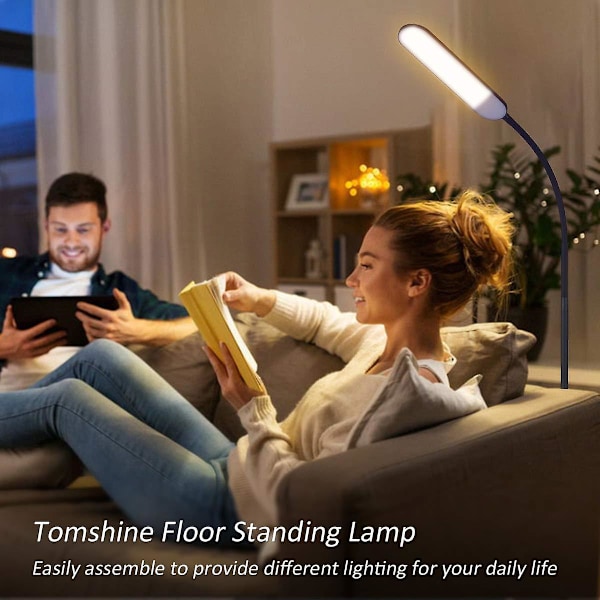 Touch Dimbar LED Läslampa Golvlampa Vardagsrum Sovrum Flexibel Hals Läslampa Ögonskydd