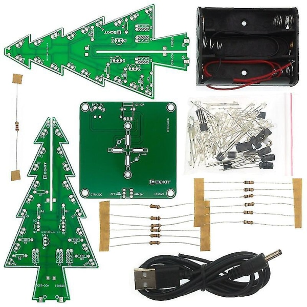 Gör-det-själv 3d LED blinkande julgran Circuit Kits Glitter elektroniska inlärningsset 7-Color