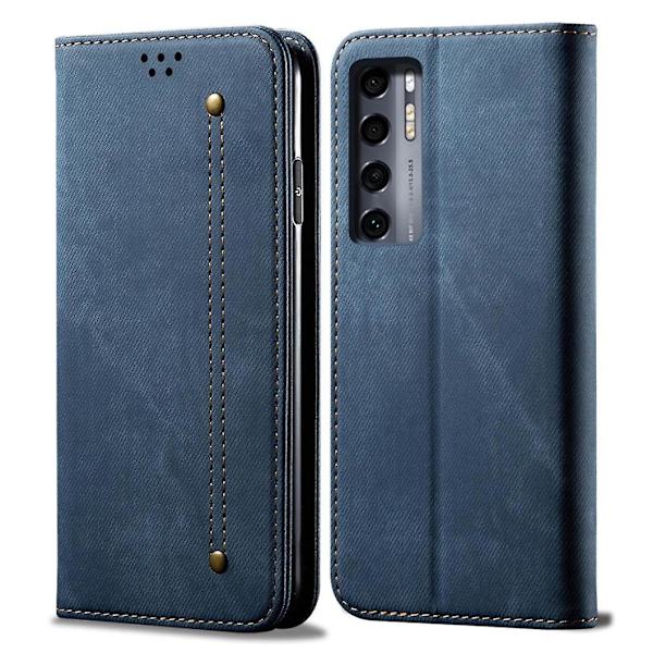 Jeans Textur Pu + Tpu Fodral Med Ställ, Blå Kompatibel med Din Tcl 20 Pro 5g