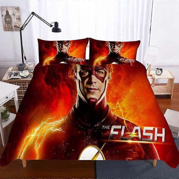 Flash Superhjälte Bäddset i Bomull, Sängkappa + 2 Örngott + Påslakan, Hero 06) Double200x200cm