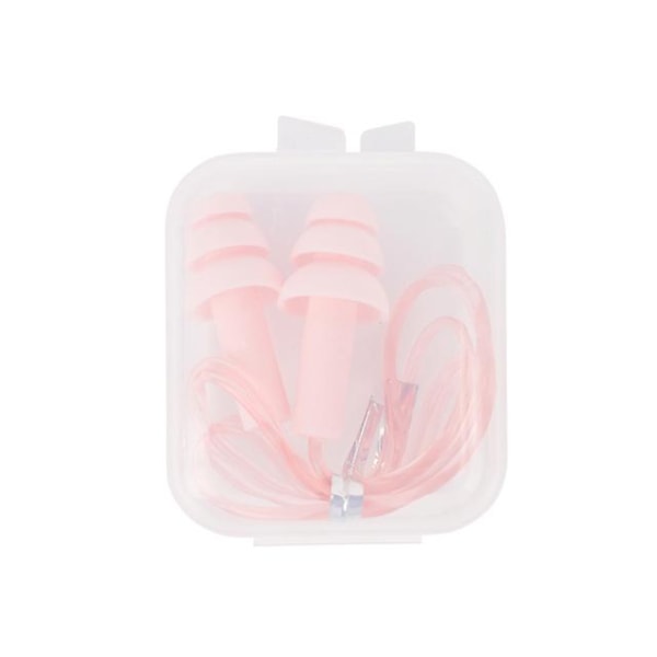 1 par simöronproppar Bullerreducering Komfortöronproppar Vattentät silikon Mjuka öronproppar med rep Skyddande för simning Pink -1pair