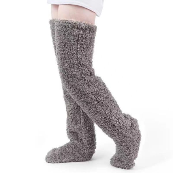 Långa, fluffiga knästrumpor, mjuka tofflor, benvärmare för vintern, för hemmabruk och sömn Grey
