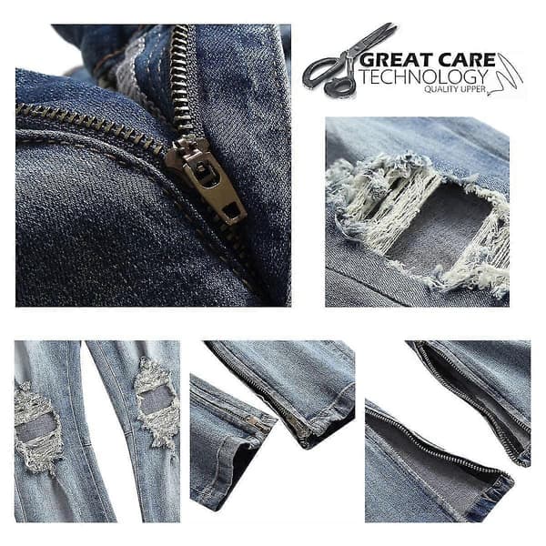 VAWAN Herr Ripped Distressed Slim Fit Rak Passform Jeans Blue EU 36