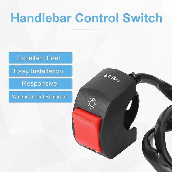 {YM}Waterproof Motorcycle Handlebar Switch Electric Motorcycle Handlebar Mounted Switch LED On/Off with Button (Red)