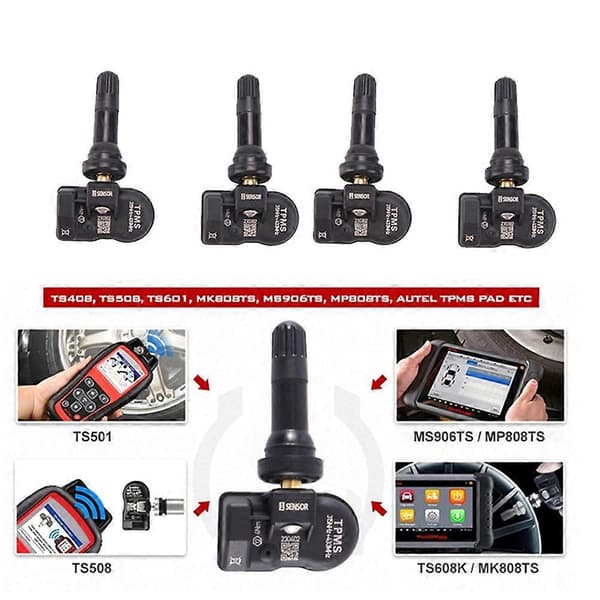 4 st Programmerbara MX-sensorer för TS408 TS508 ITS600 TPMS Däcktryckssensor 433MHz 315MHZ 2 i 1 S Black