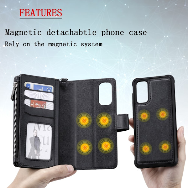 Samsung S20 - 2in1 Magneettikotelo / Lompakkokotelo - Musta Black Svart