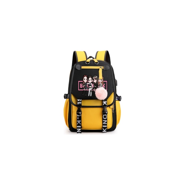 GshopperBlackpinkSameStar Ryggsäck USB -laddning Black and yellow