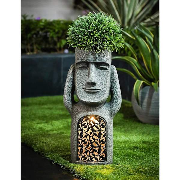 Se Høre Snakke Ingen Hage Påskeøya Statuer Resin Skulptur Utendørs Dekorasjon Hjem Vase Figur Dekor - A