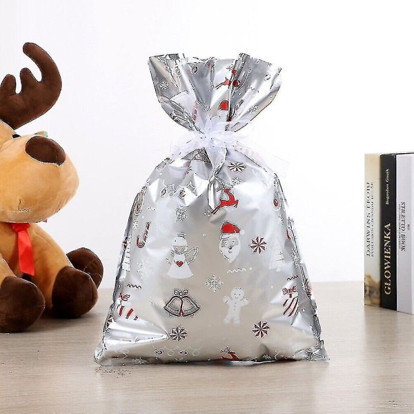 10 st julpåsar återanvändbara stora julklappspåsar dragsko presentpåse White 29*43cm