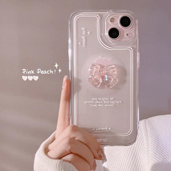 Kompatibel med iPhone-deksel, Søt 3D Rosa Sløyfe Slank Gjennomsiktig Estetisk Design Kvinner Jenter Glitter Beskyttende Telefondeksel for iPhone 14 Plus