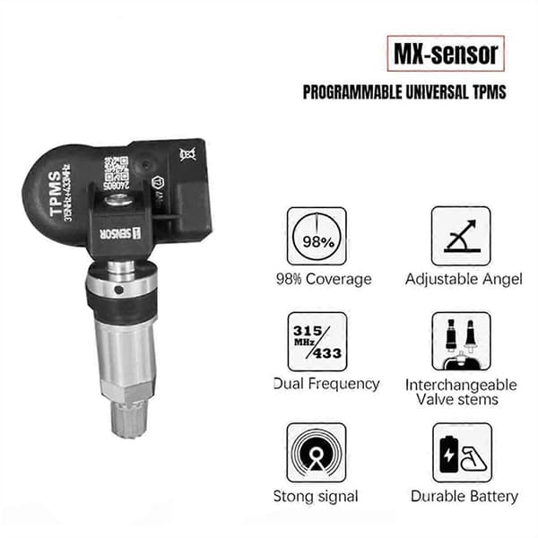 3st Programmerbar MX-sensor för Verktyg TS408 TS508 ITS600 315MHZ+433MHz 2 i 1 Universal TPMS Däcktryckssensor Black  Silver