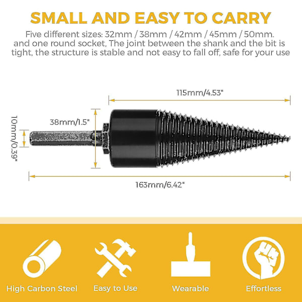 Indrial Bit C Hex Skaft Log Splitter Skrue Splitning 32mm 38mm