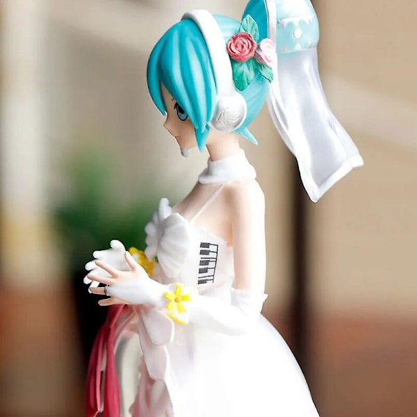 Anime Figur Hatsune Miku i Bröllopsklänning Actionfigurer Kawaii Baddräkt Vocaloid Pvc Samlarobjekt Modellleksaker Flickpresent CY-7