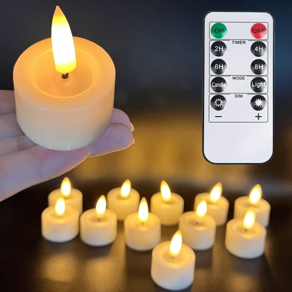 Batteridrivna te-ljus med timer och fjärrkontroll, flamlösa