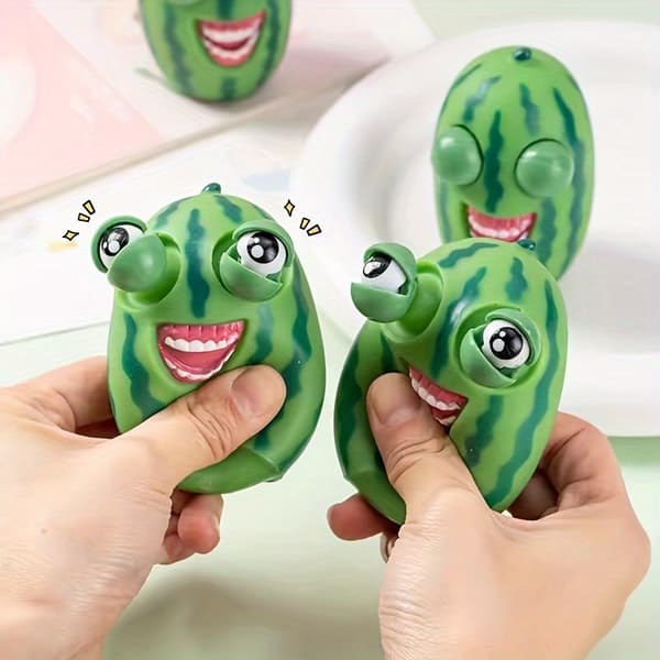 2D Fladt Design, Sjovt Squishy Vandmelon Legetøj Der Bringer Latter - Lavet af Holdbart Gummi Exploding eye watermelon