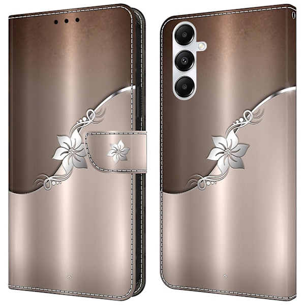 För Samsung Galaxy A55 5G Mobiltelefonfodral Tryckt 3D-Mönster Ställ Läderfodral - Silverblomma