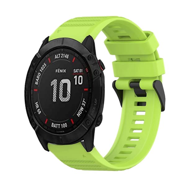 Silikoninen kellon ranneke Garmin Fenix 6X Sapphire -kelloon Lime Green