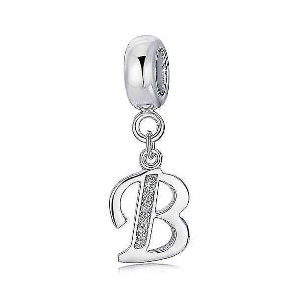 925 Sterling Silver Berlocker Bokstav Alfabet A-z Hänge Pärlor Passar Pandora Armband Halsband Diy Smycken För Kvinnor B