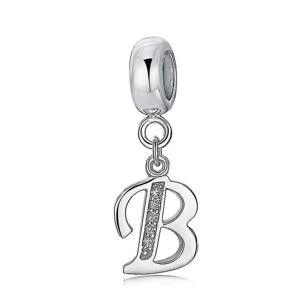 925 Sterling Silver Berlocker Bokstav Alfabet A-Z hänge Pärlor Passar Pandora Armband Halsband Gör-det-själv smycken för kvinnor B