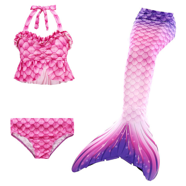 Flickor Sjöjungfru Svans Kostym Badkläder Strand Pool Baddräkt 3-Delars/Set C C 110cm