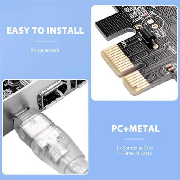 PCI Express X1 PCI-E FireWire 1394A IEEE1394 Controller Kort 3 Port til Desktop Black