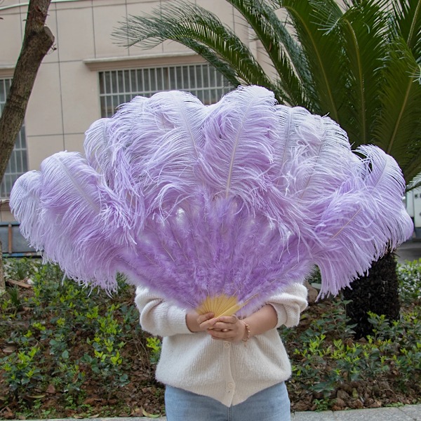 Læder pink strudsefjer vifte til håndfoldning fjer vifte performance danse vifter fest scene karneval show rekvisitter 60/100CM Lys Lilla Light Purple 1pcs