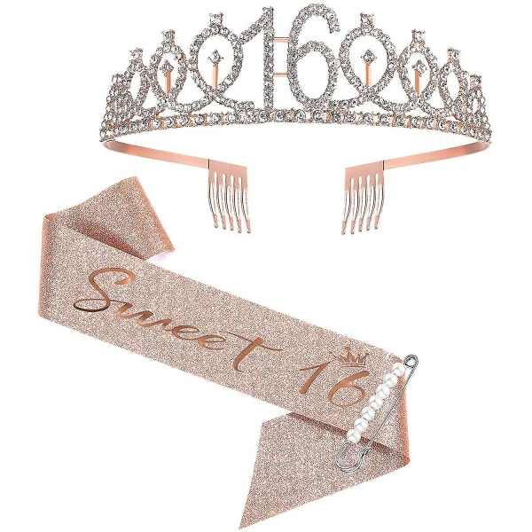 16-års skärp och tiara för flickor, Sweet Sixteen Birthday Sash Crown 16 & Fabulous Sash And Tiara