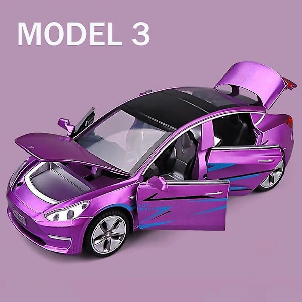1:32 Tesla Model X Model 3 Model S Model Y Legeringsbilmodell Diecasts Leksaksbil Ljud och Ljus Barnleksaker För Barn Presenter Pojkleksak Model 3 Purple