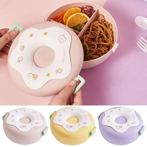 Söpö sarjakuva Donitsi 1000ml Lounasrasia Mikroaaltouunin kestävä Bento-rasia lokeroilla Koulutarvikkeet (LGL) Purple