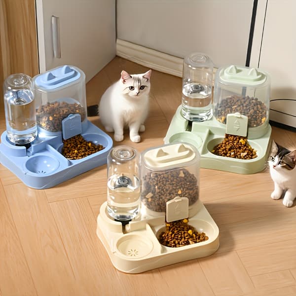 2-i-1 Automatisk Kattmatsautomat och Vattendispenser, med Torr- och Våtfoderseparation Dark Green One size (21.5*19.5*17cm)