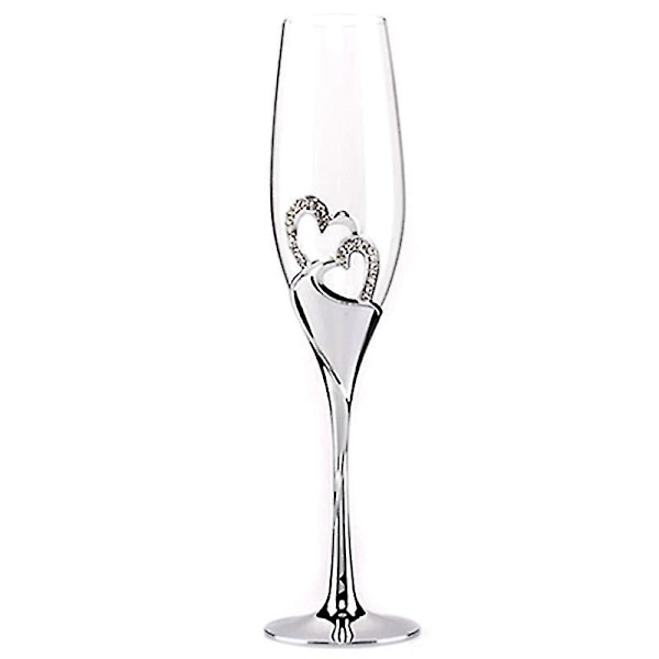 2 st 200 ml Bröllops Champagneglas Set Hjärtan Silver Toasting Flöjt Vinglas Bägare Party Älskare Jubileum Alla Hjärtans Dag Present