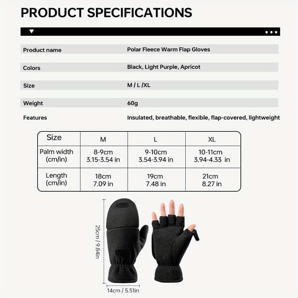 Termiske Vinterhandsker til Kvinder, Konvertible Fingerløse Fuld-Finger Elastisk Manchet Black