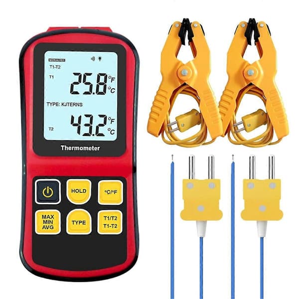 Termoelement Termometer Digitalt K Type Termometer, med 2 Temperaturklemmer 2 Ledningsførte Termoelementprober As Shown