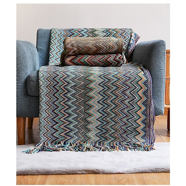 Tryckt Sofffilt Mjuk Sommar Stickad Filt Kontor Tupplur Luftkonditioneringsfilt navy 127*152cm