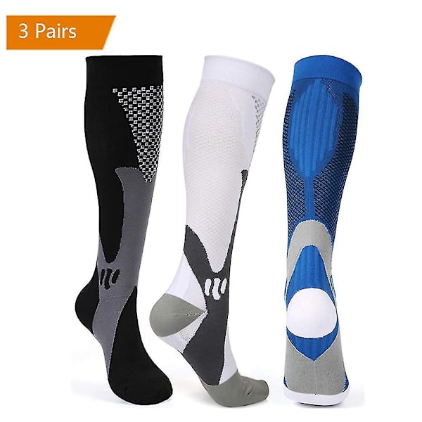 3 par kompressionsstrømper til mænd nylon medicinske plejestrømper sport løb White Small