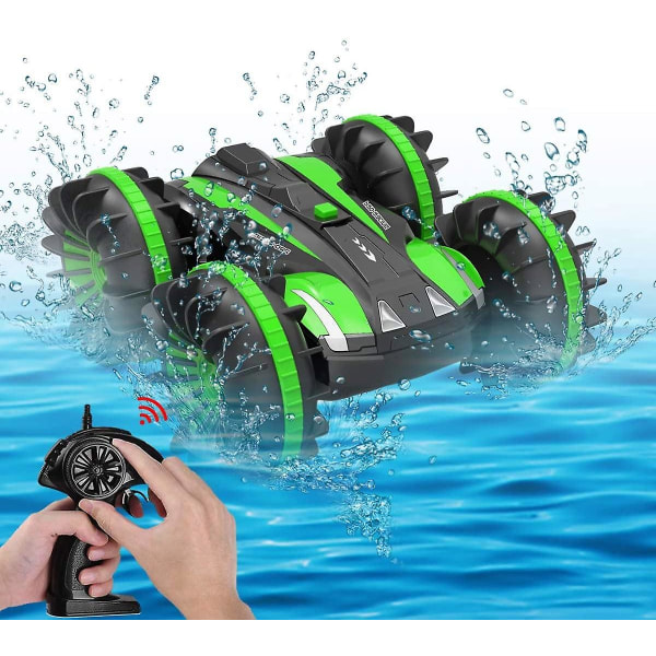 2,4 Ghz fjärrkontroll Amfibie 4wd Racing Rc bilbåt leksaker för barn Uppladdningsbar vattentät Green