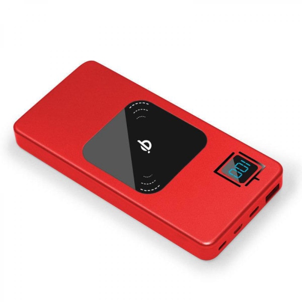 Qi Wireless Power Bank 10000mAh extern laddare med LED-skärm typ C, kompatibel (röd)