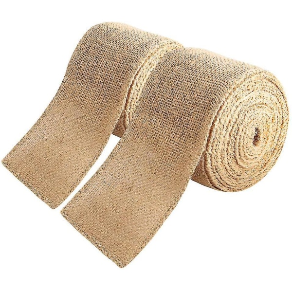 2-pack 3 tums brett säckvävstyg hantverksband, naturliga bandrullar med färdiga kanter för att skapa bröllopsfest gynnar heminredning, 15 yards