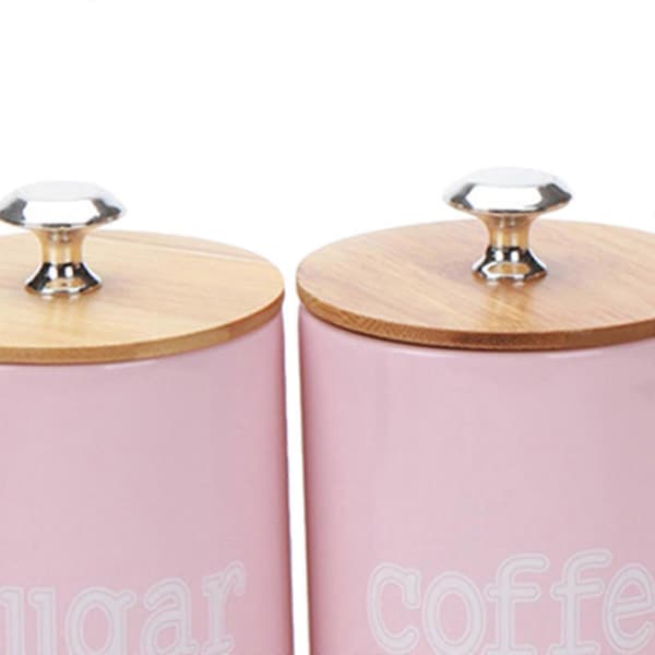 3-pack köksbehållare med lufttätt lock för matförvaring, förvara kaffe Pink