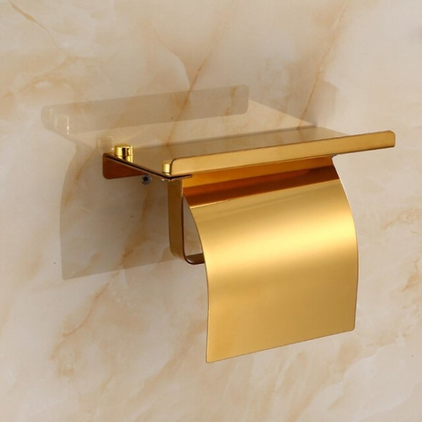 Väggmonterad enkel toalettpappershållare Badrumsarmatur Rostfritt stål pappershållare med mobiltelefonhållare | Pappershållare (guld)