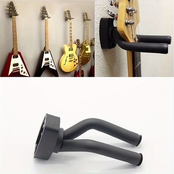 Fashionabel Svart Gitarr Väggfäste Utrymmesbesparande Dubbelt Gitarrställ Enkel Installation 1pc