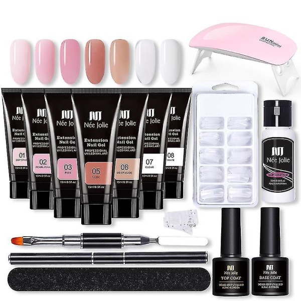 Extension Gel Nail Kit - Nail Enhancement Gel 7 Colors Pink Nude Allt i ett kit med nagellampa