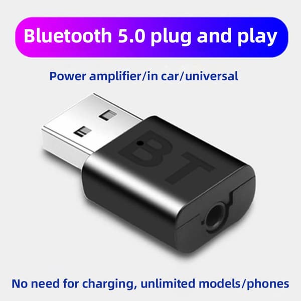 Generisk Bluetooth 5.0 Audio Mottaker USB 3.5mm Adapter for AUX Bil, TV, PC, Høyttaler, USB Bluetooth Adapter Audio Mottaker Sender Bil Blueto